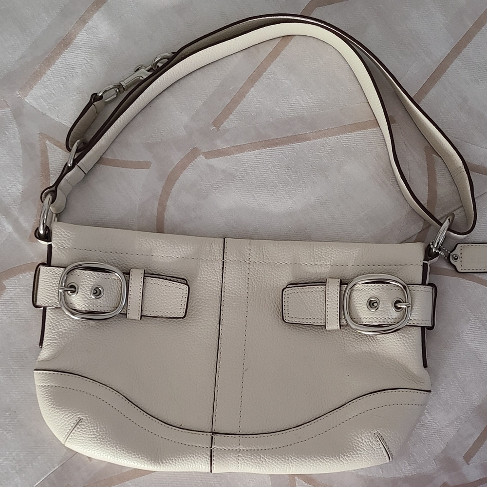 Coach Cream Small Hobo bag silver buckles pebbled leather